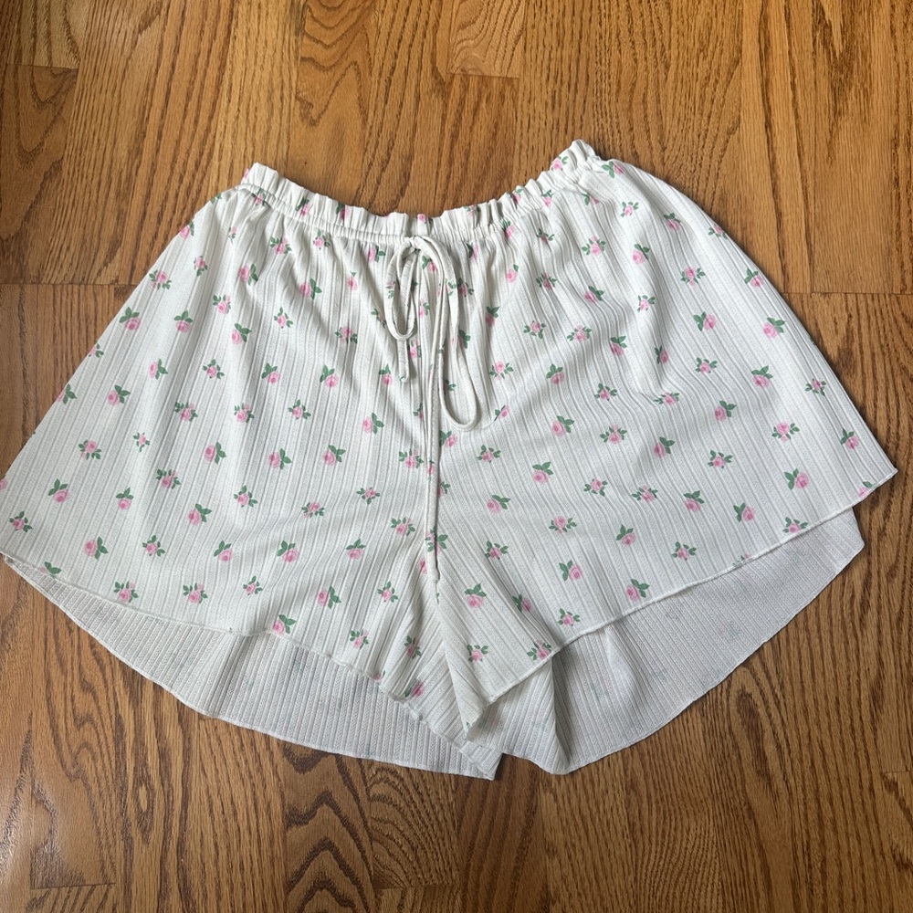 Floral White and Pink Shorts